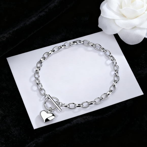 unknown Jewelry - Sterling Silver Heart Charm Bracelet 925 Stamp